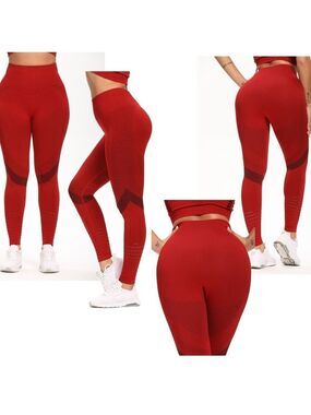 Yogazen Yoga red seamless Sports Workout High Waist Full Length Pants Leggings L